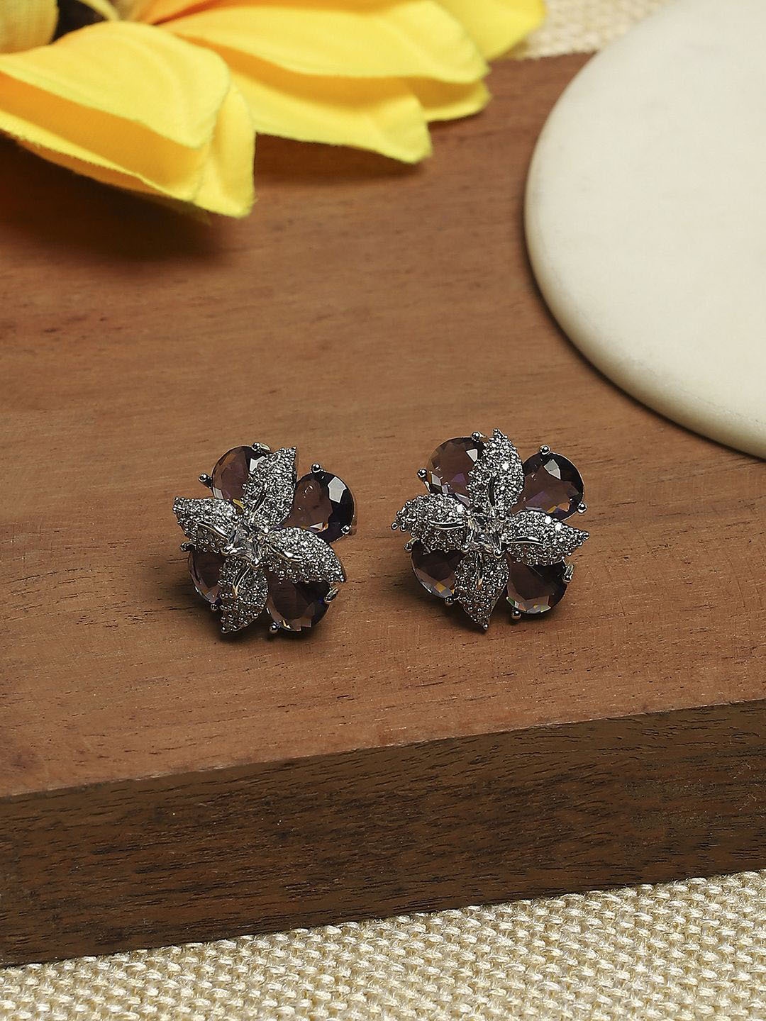 

Biba Brass Silver Plated Floral Shaped Studds, Purple