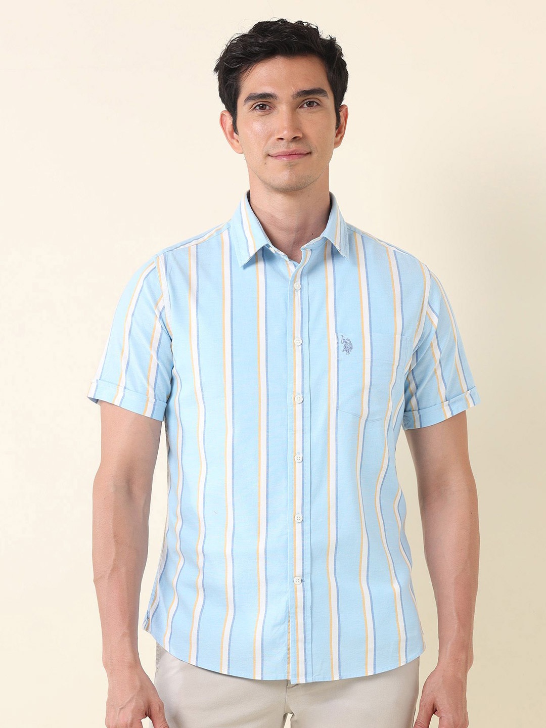 

U.S. Polo Assn. Men Classic Tailored Fit Opaque Striped Casual Shirt, Blue