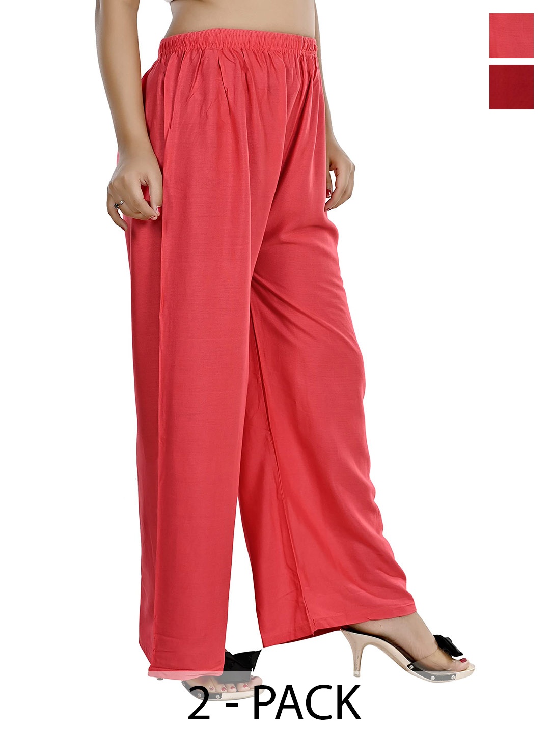 

NarNari Women Pack Of 2 Mid-Rise Palazzos, Pink