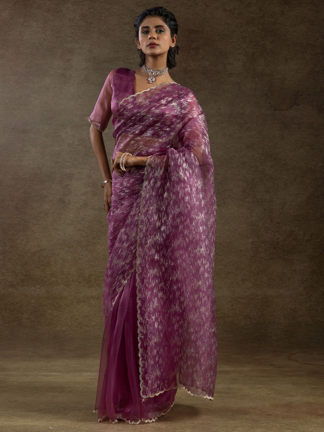 

Saree mall Embellished Beads and Stones Organza Sarees, Purple
