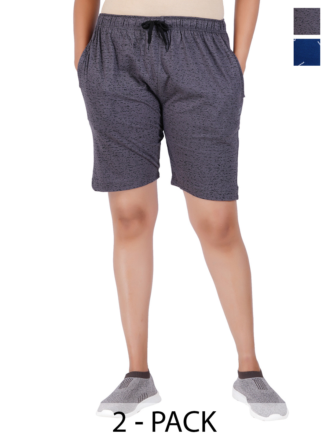 

GUIDE Women Pack Of 2 Regular Fit Mid-Rise Cotton Shorts, Grey