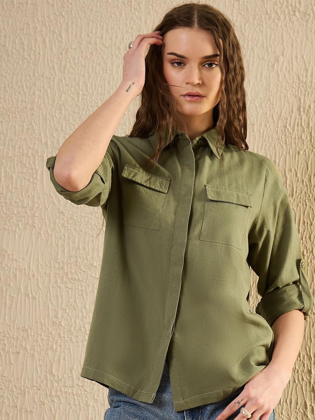 

SANSKRUTIHOMES Women Opaque Casual Shirt, Green