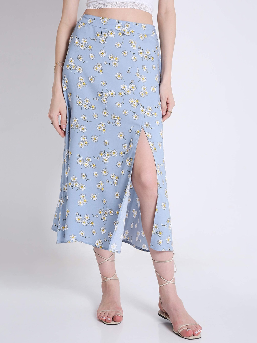 

French Theory Printed A-Line Midi Skirt, Blue
