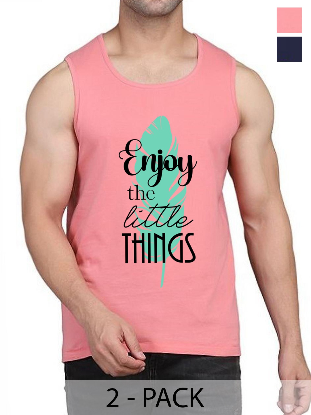 

WOOSTRO Pack Of 2 Printed Cotton Innerwear Vests RS26 (ENJOY PEACH)(HARD NAVY)