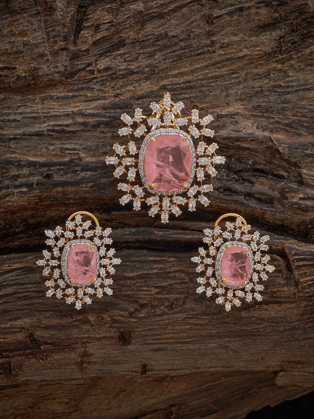 

Kushal's Fashion Jewellery Victorian-Plated Zircon Studded Pendant Set, Gold