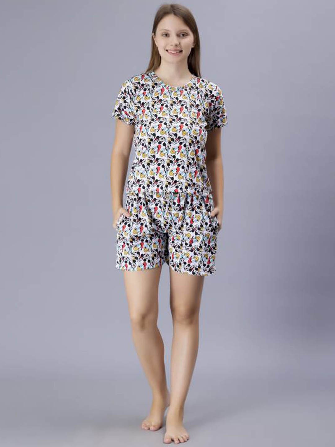 

Dreambe Women Printed Night suit, White