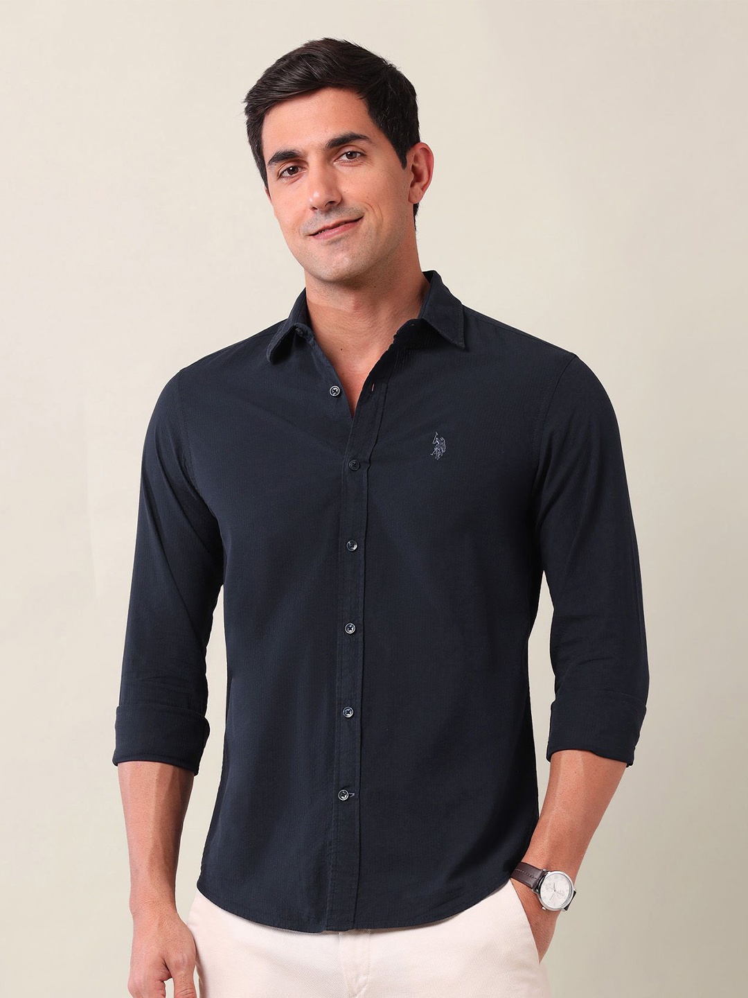 

U.S. Polo Assn. Men Classic Tailored Fit Opaque Casual Shirt, Blue