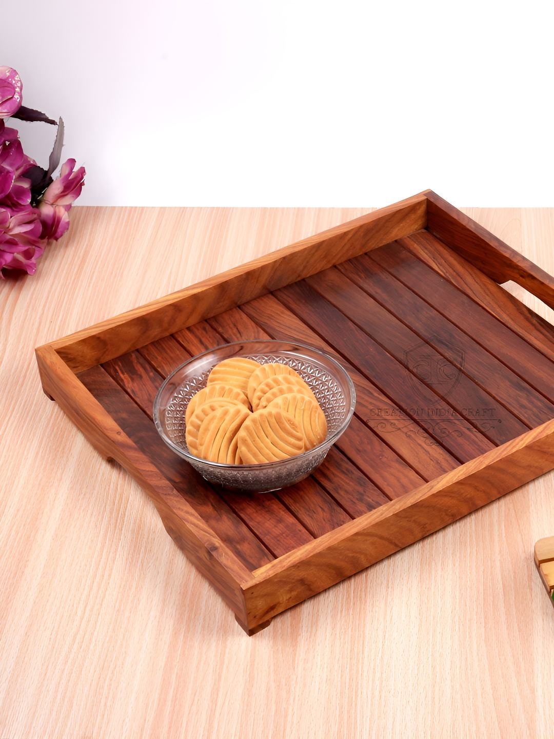 

Creation India Craft Brown Wooden Serving Tray