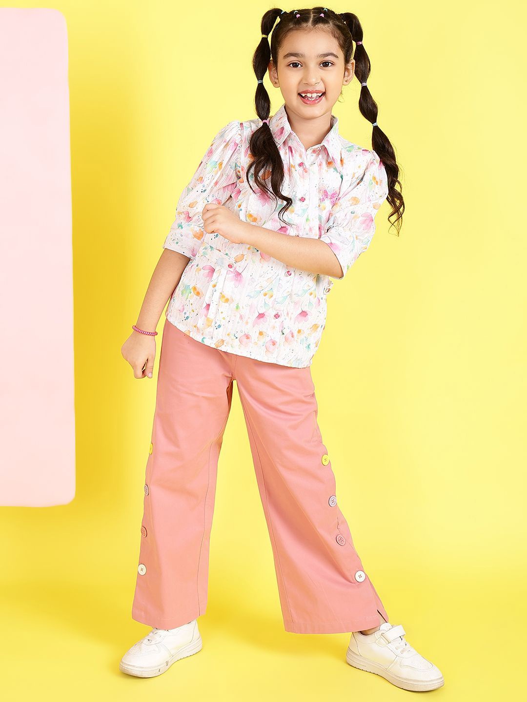 

Miss & Chief Girls Shirt Collar Embellished Top, White