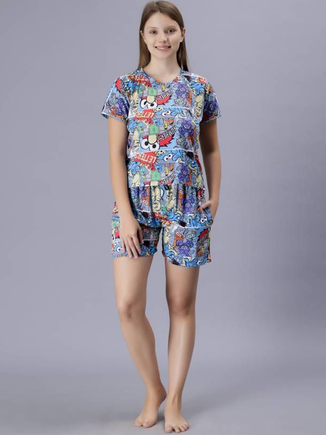 

Dreambe Women Printed Night suit, Blue
