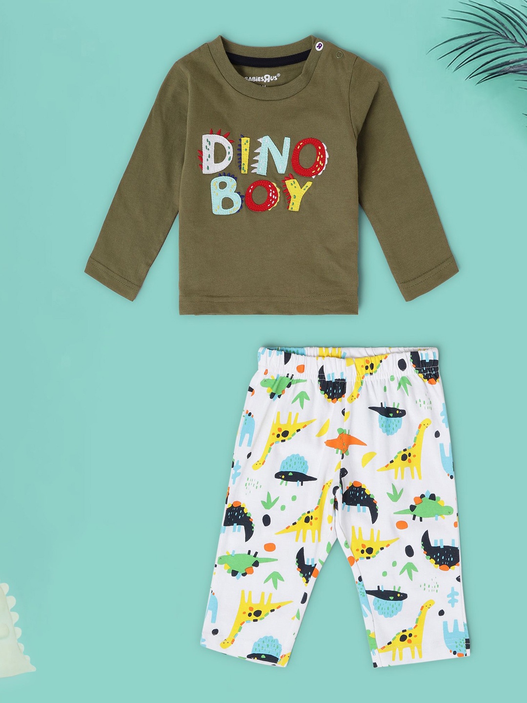 

Babies R Us Boys Printed Pure Cotton T-shirt with Trouser, Olive