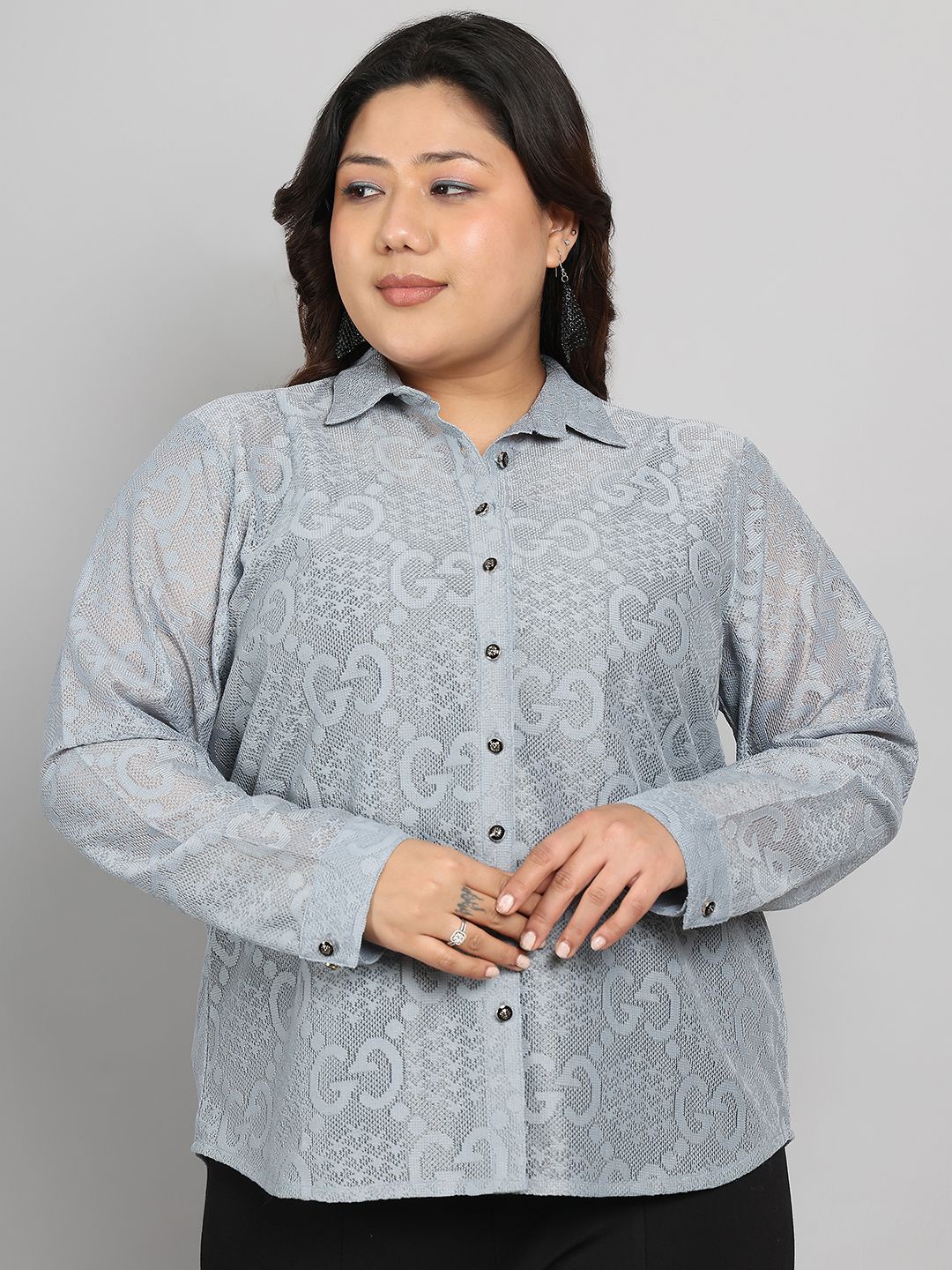 

Tulsattva Women Classic Opaque Printed Casual Shirt, Grey