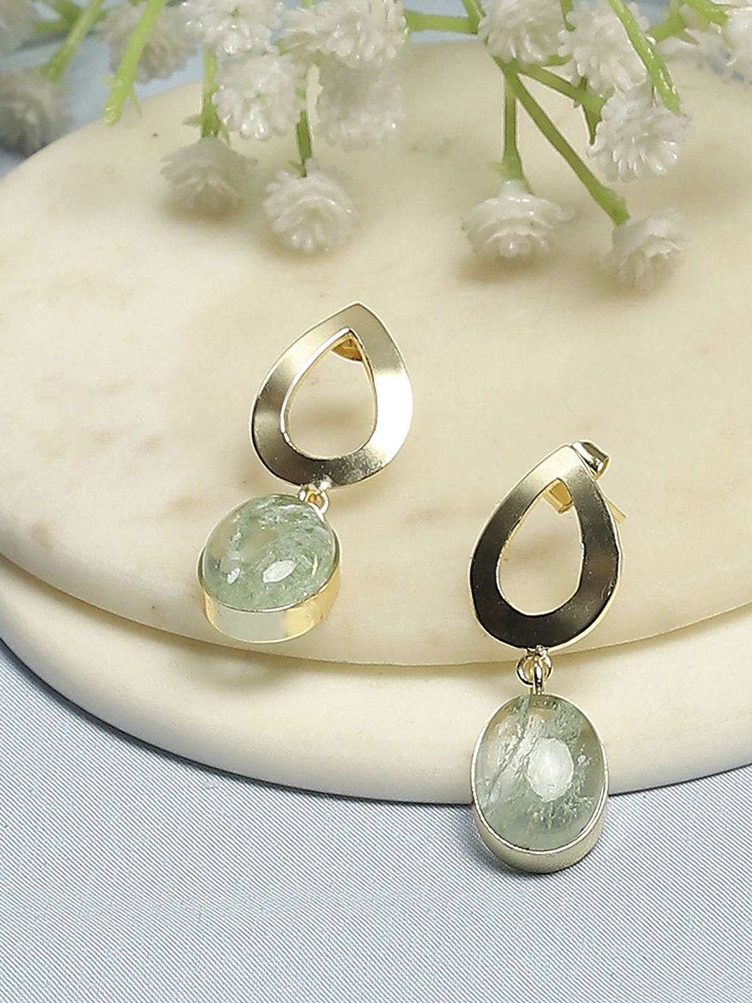 

Biba Gold-Plated Artificial Stones Studded Contemporary Shaped Drop Earrings, Blue