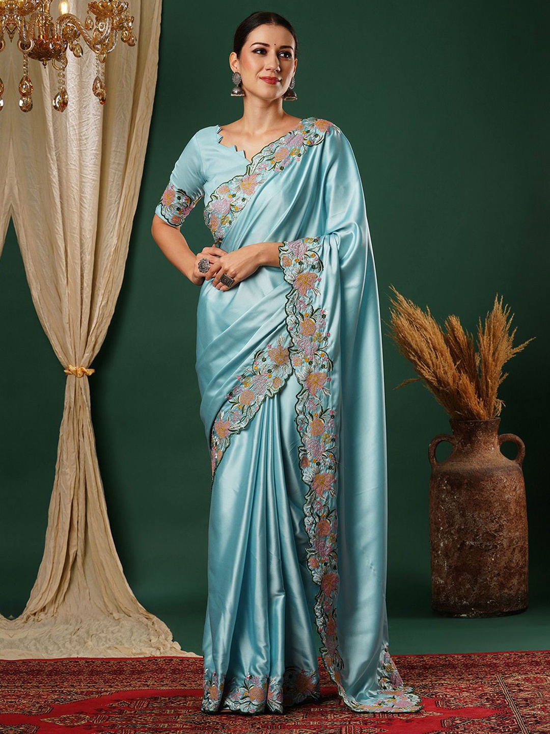 

all about you Embroidered Saree, Blue