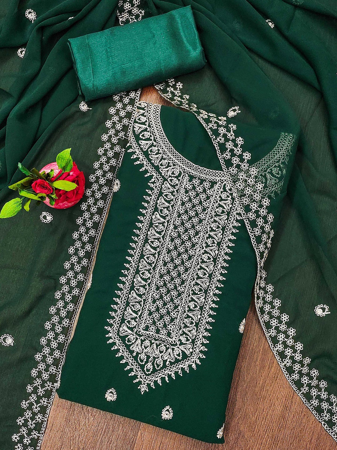 

SAINOOR Embroidered Silk Georgette Unstitched Dress Material, Green