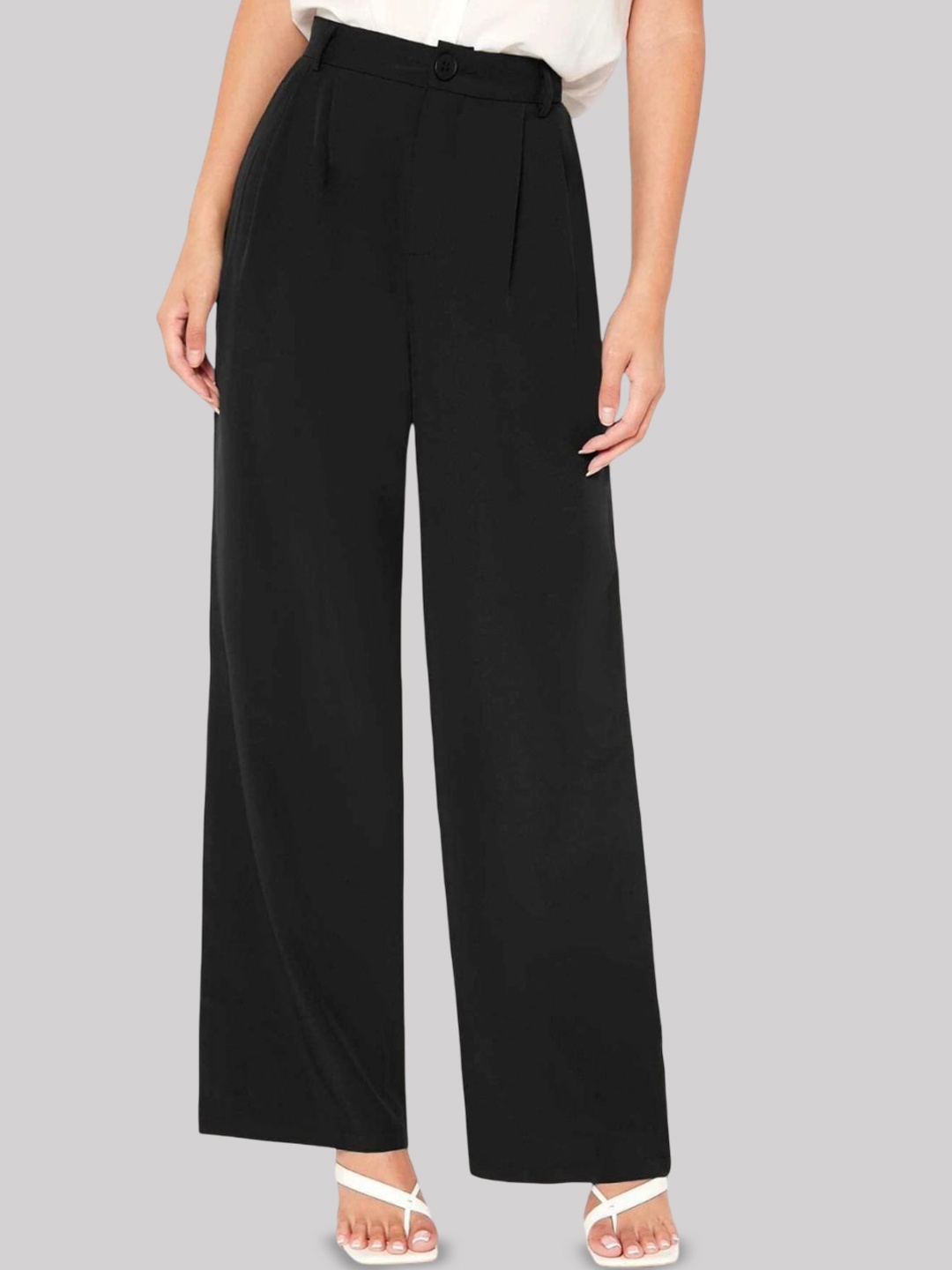 

FNOCKS Women Custom Straight Fit High-Rise Trousers, Black