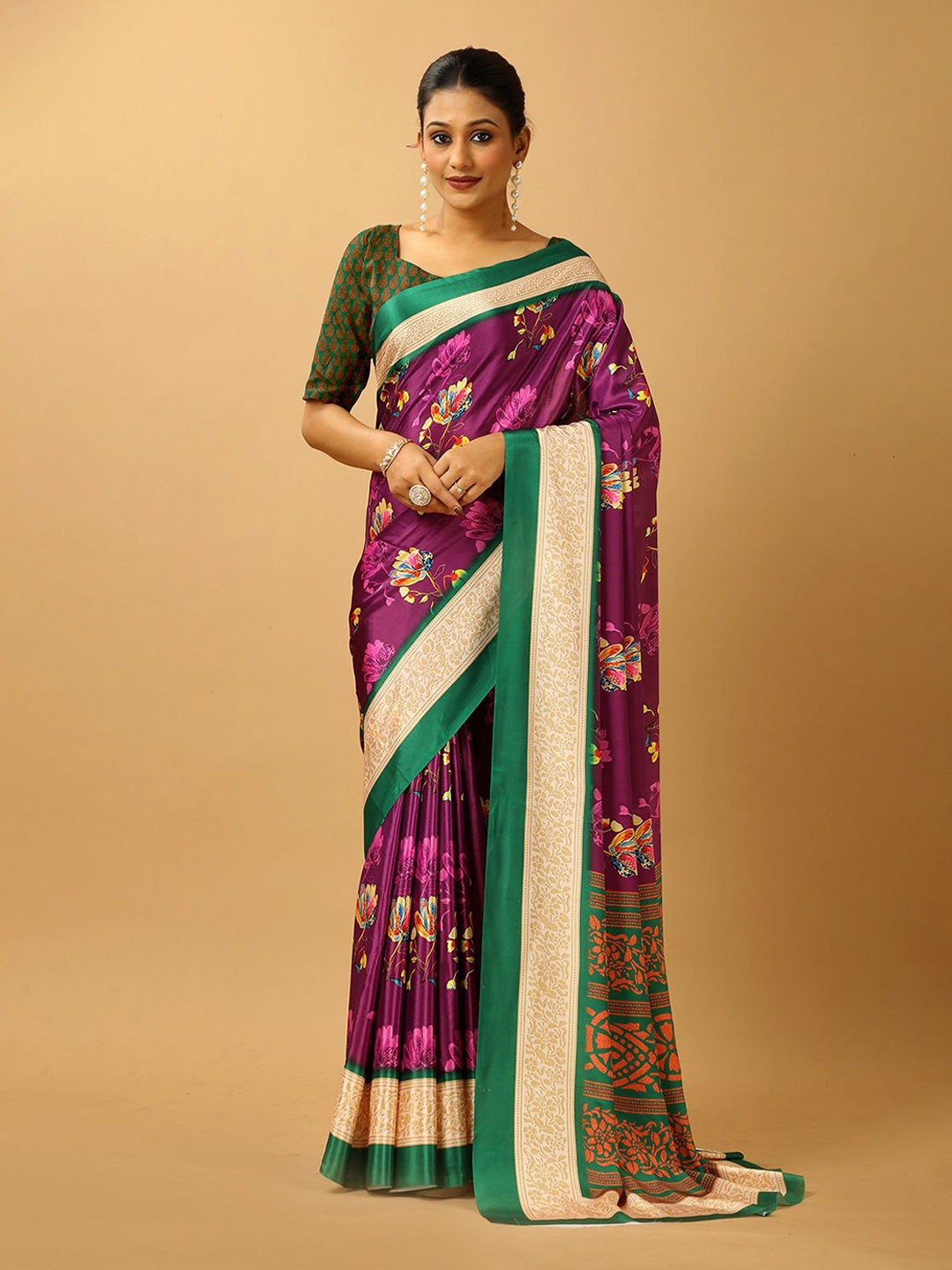 

NIRMAL CREATION Floral Pure Crepe Saree, Purple