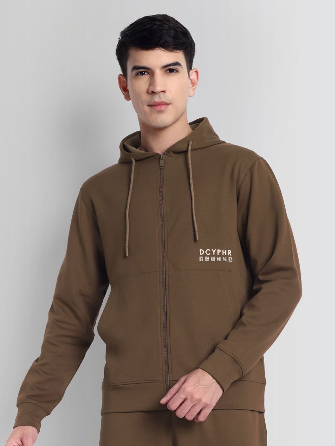 

DCYPHR Men Hooded Cotton Sweatshirt, Brown