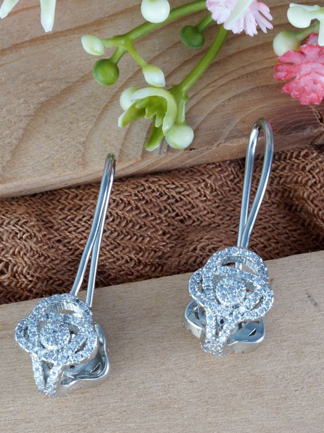 

Tuanz Silver Jewelry 925 Sterling Silver Rhodium-Plated Stone Studded Drop Earrings