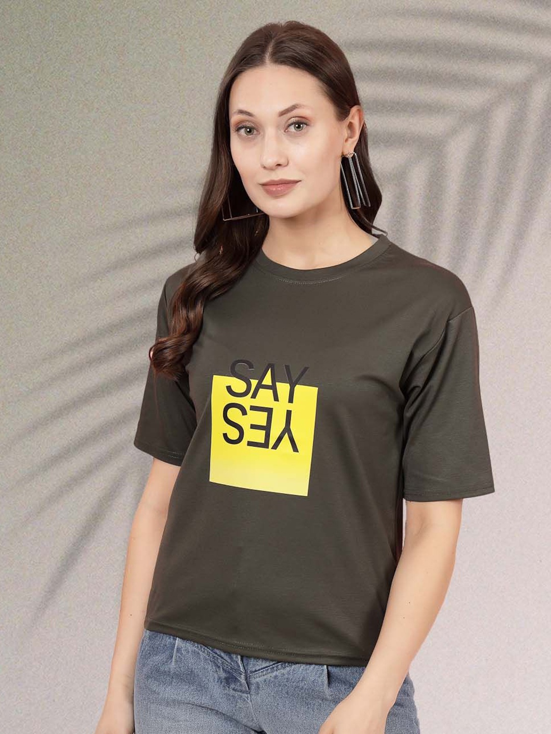 

all about you Women Typography Printed T-shirt, Olive