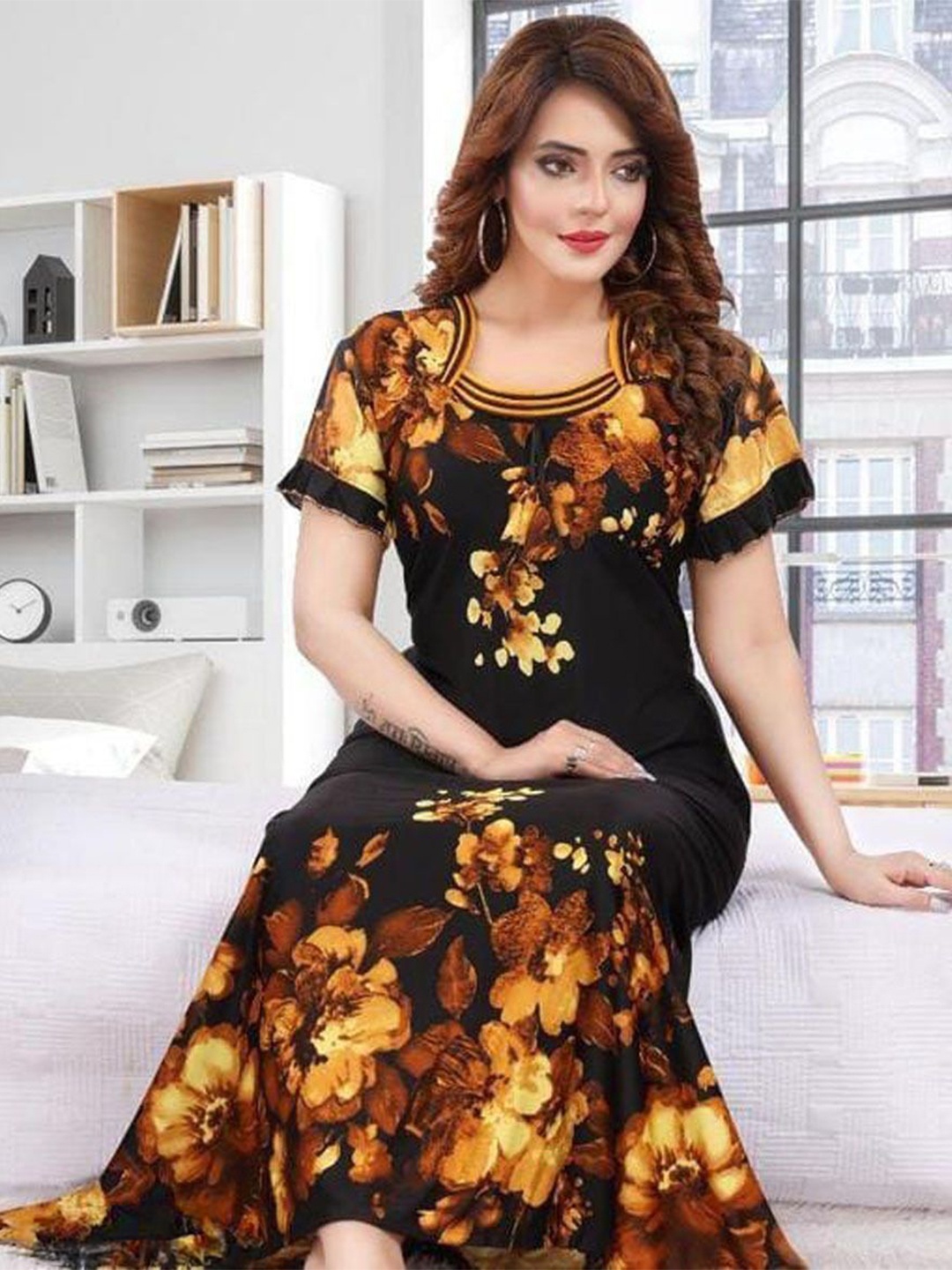 

PR PINK ROYAL Printed Maxi Nightdress, Black