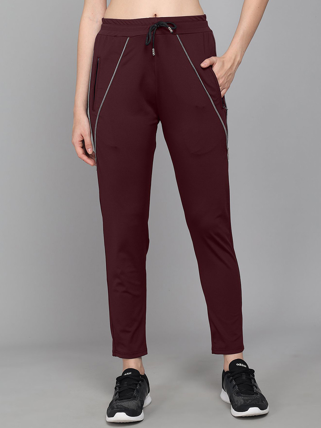 

FLOREOS Women Mid-Rise Track Pants, Burgundy