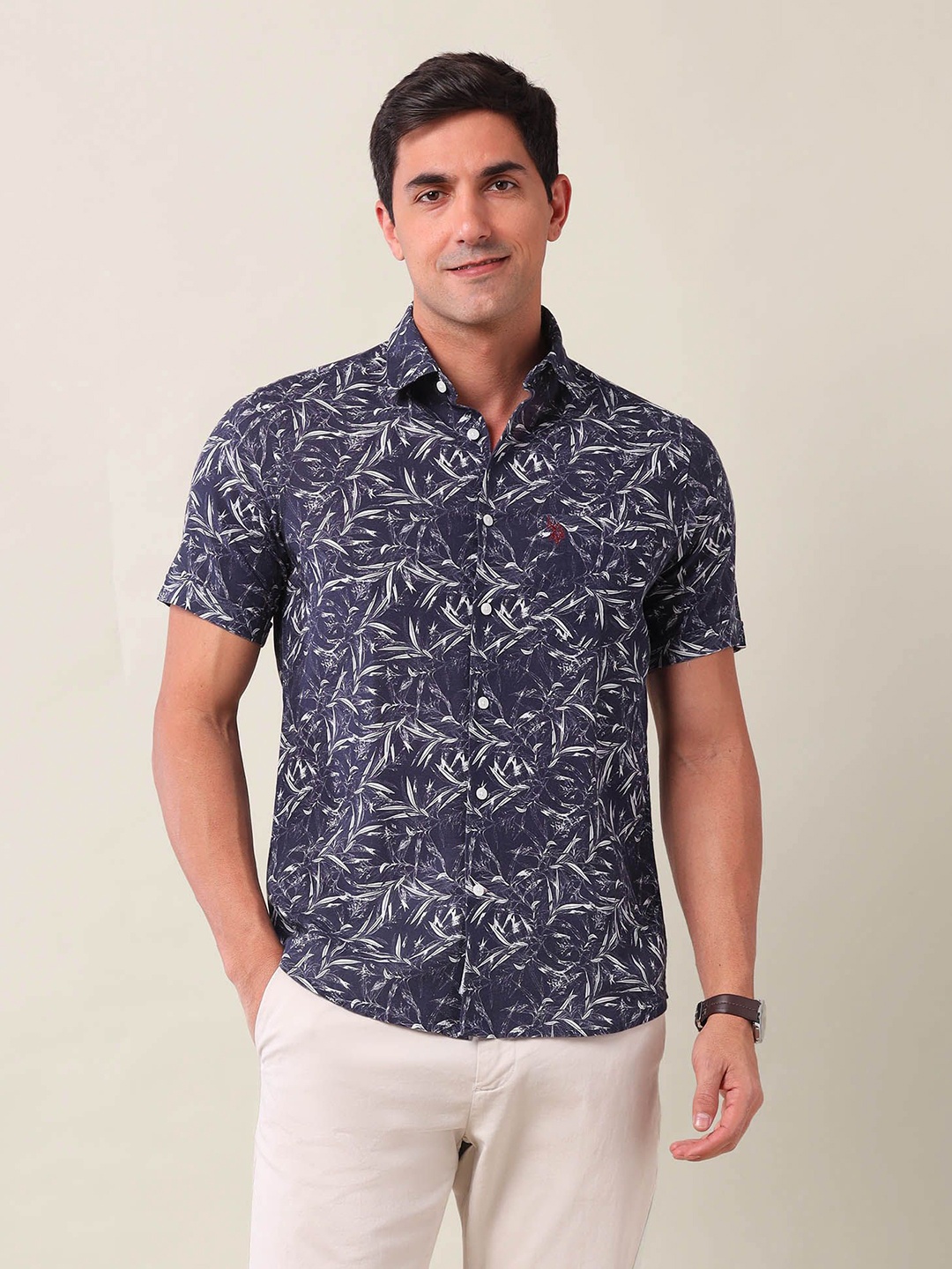 

U.S. Polo Assn. Men Tailored Fit Opaque Printed Casual Shirt, Blue