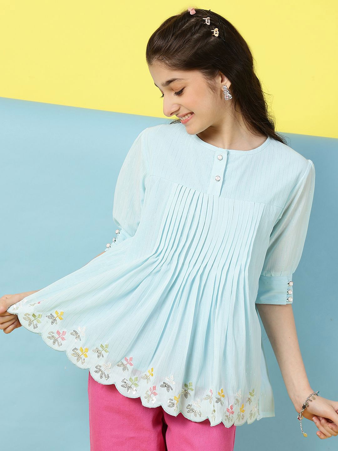 

Miss & Chief Floral Embroidered Georgette Top, Blue