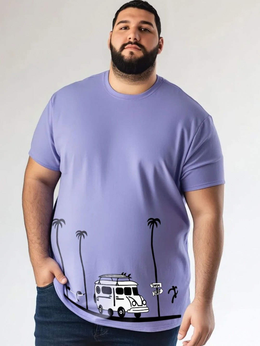 

Toodle Plus Unisex Plus Size Graphic Printed Round Neck Pure Cotton T-Shirt, Blue