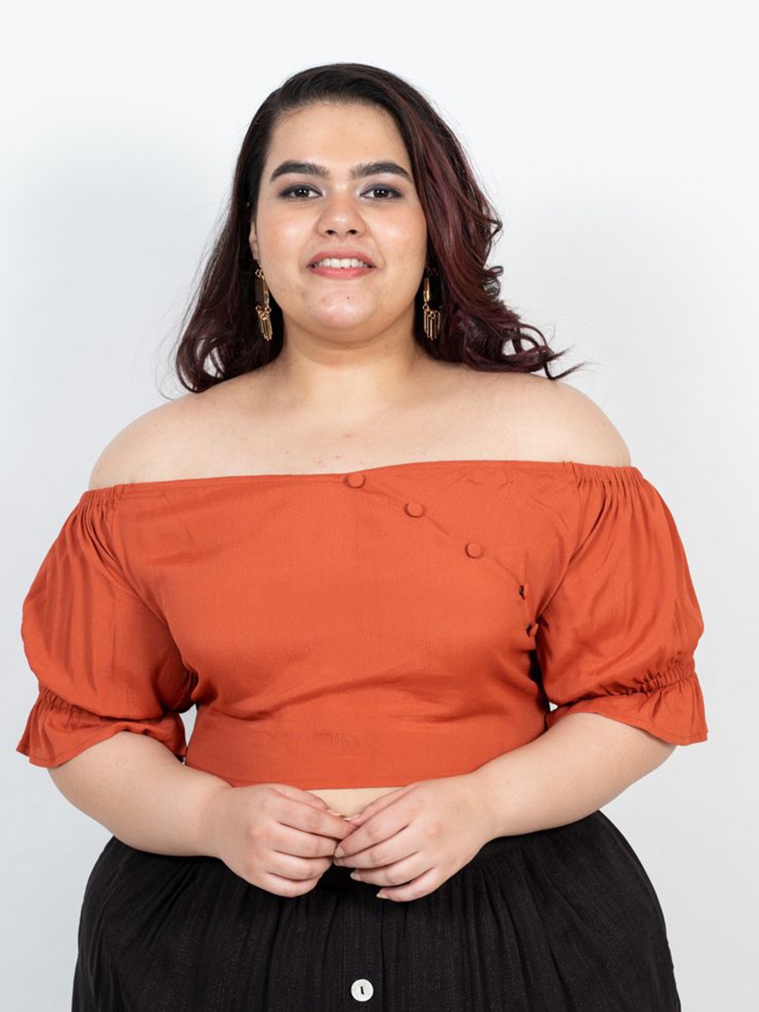 

XOXO Cherry Off-Shoulder Bardot Crop Top, Red