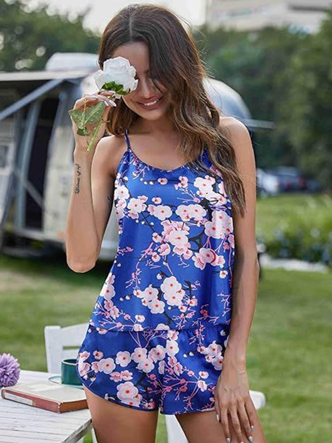 

Dreambe Women Printed Night suit, Blue