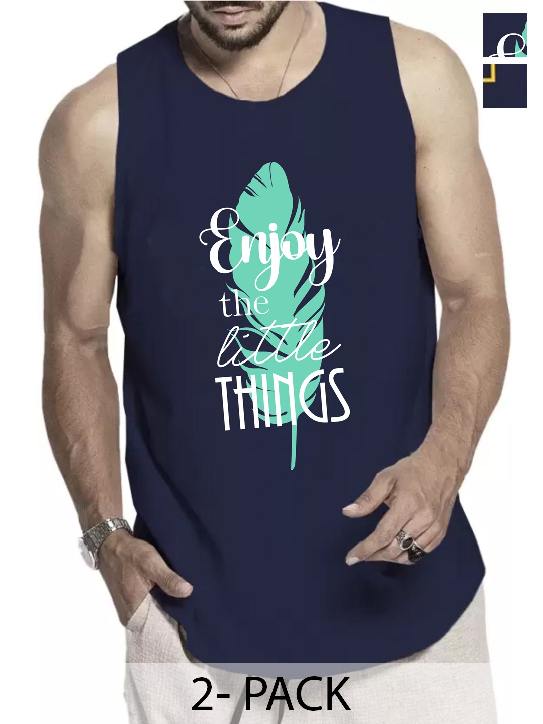 

WOOSTRO Pack Of 2 Printed Cotton Innerwear Vests RS26 (ENJOY NAVY)(HARD NAVY), Navy blue