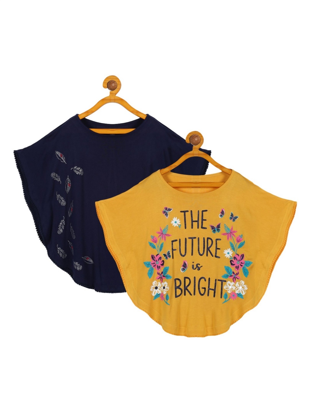 

PLUM TREE Girls Typography 2 Printed Applique T-shirt, Navy blue