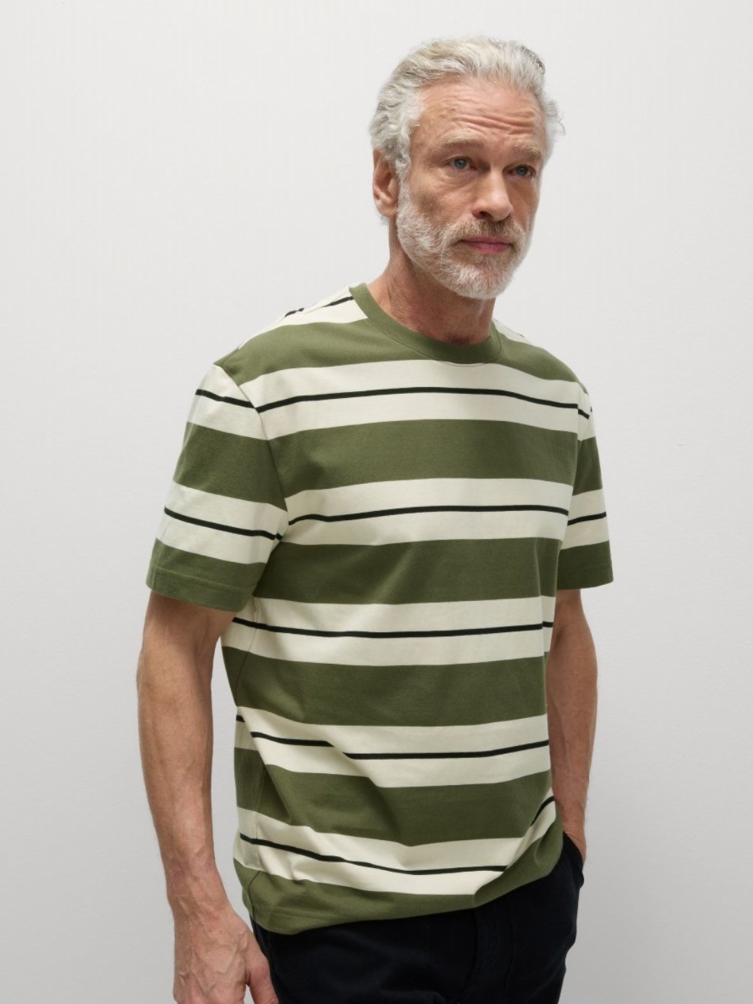 

Marks & Spencer Men Striped Round Neck Cotton T-shirt, Green