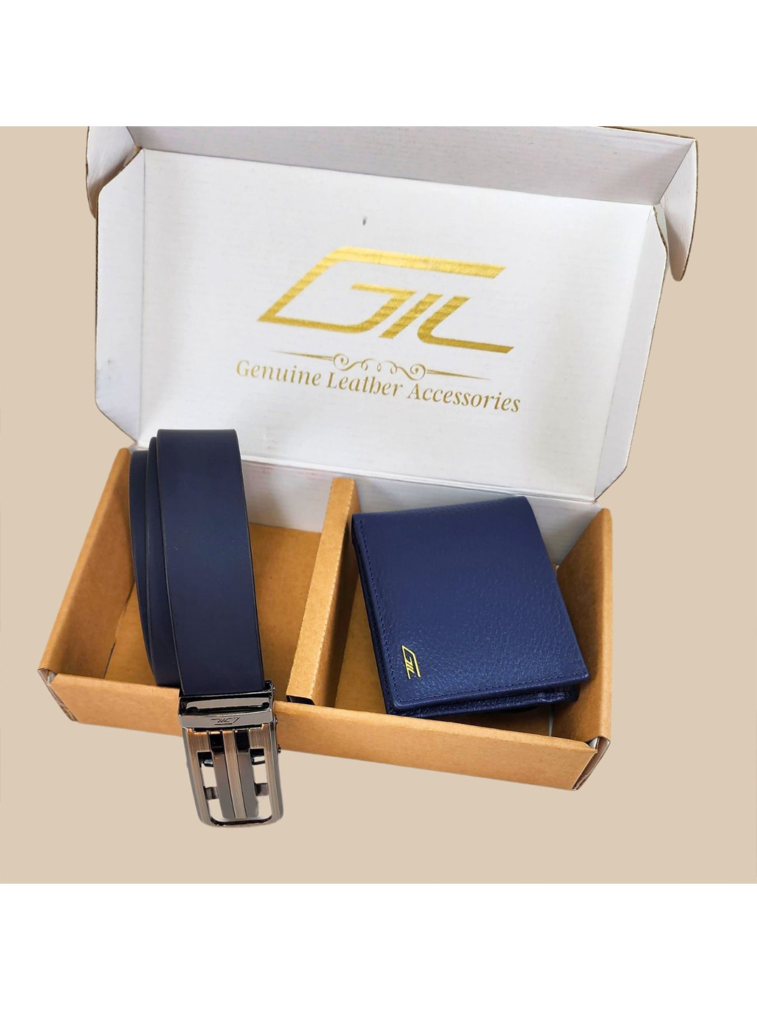 

GIL Men Leather Belt And Wallet Accessory Gift Set, Navy blue