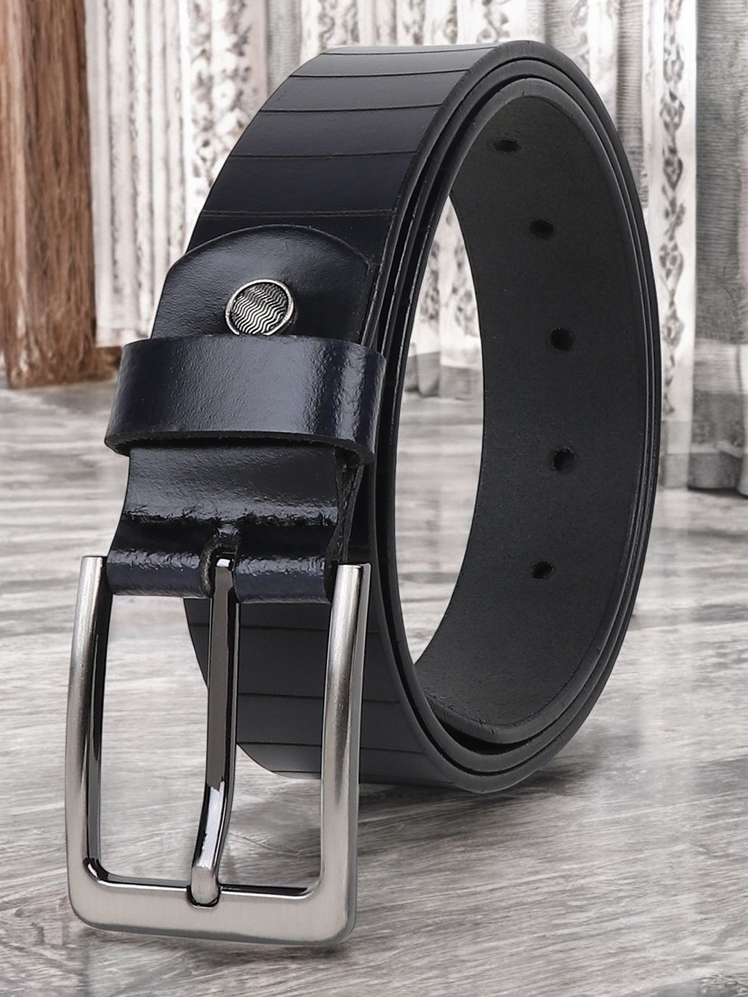 

Metronaut Men Textured Leather Formal Belt, Black