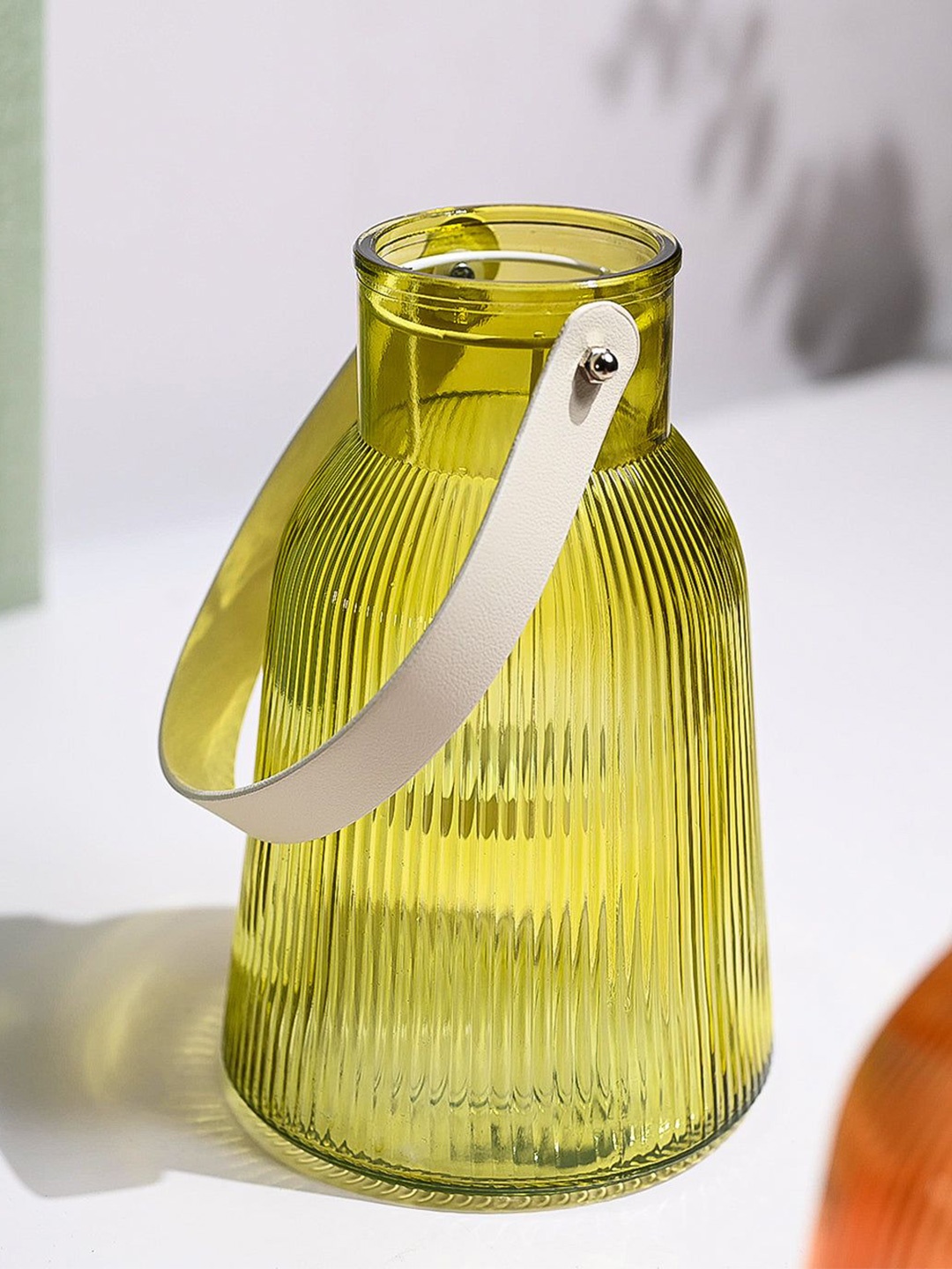 

MARKET99 Yellow & White Textured Cylindrical Glass T-Light Candle Holder