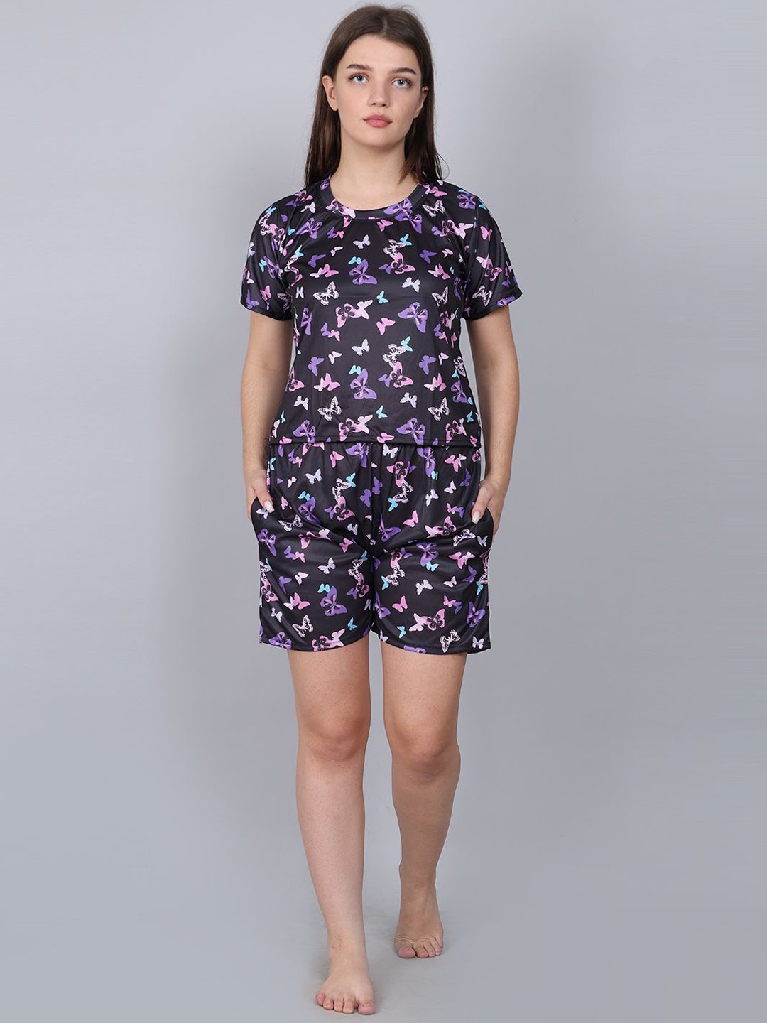

XPIOX Graphic Printed Night suit, Black