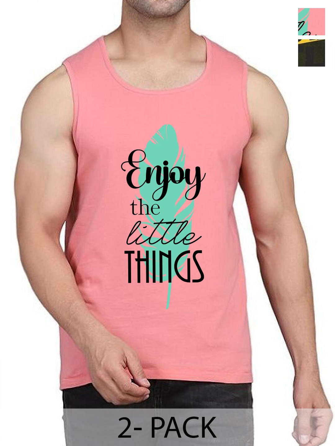 

WOOSTRO Pack Of 2 Printed Cotton Innerwear Vests RS26 (ENJOY PEACH)(MORE OLIVE)