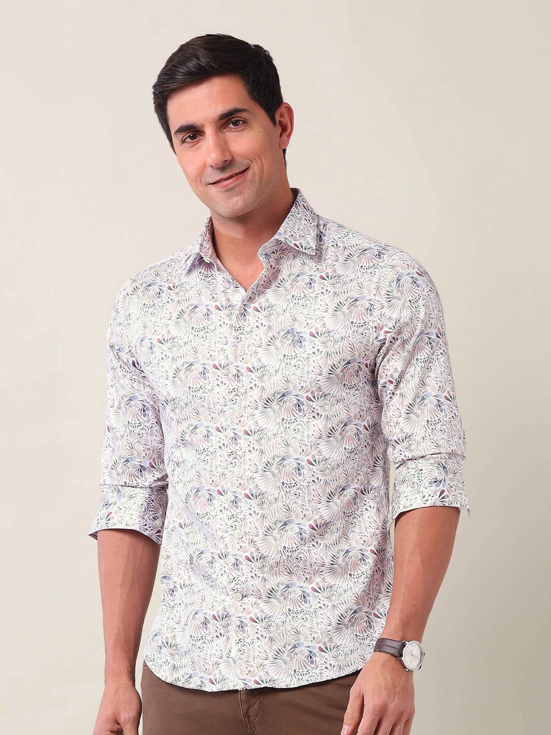 

U.S. Polo Assn. Men Classic Tailored Fit Opaque Printed Casual Shirt, White