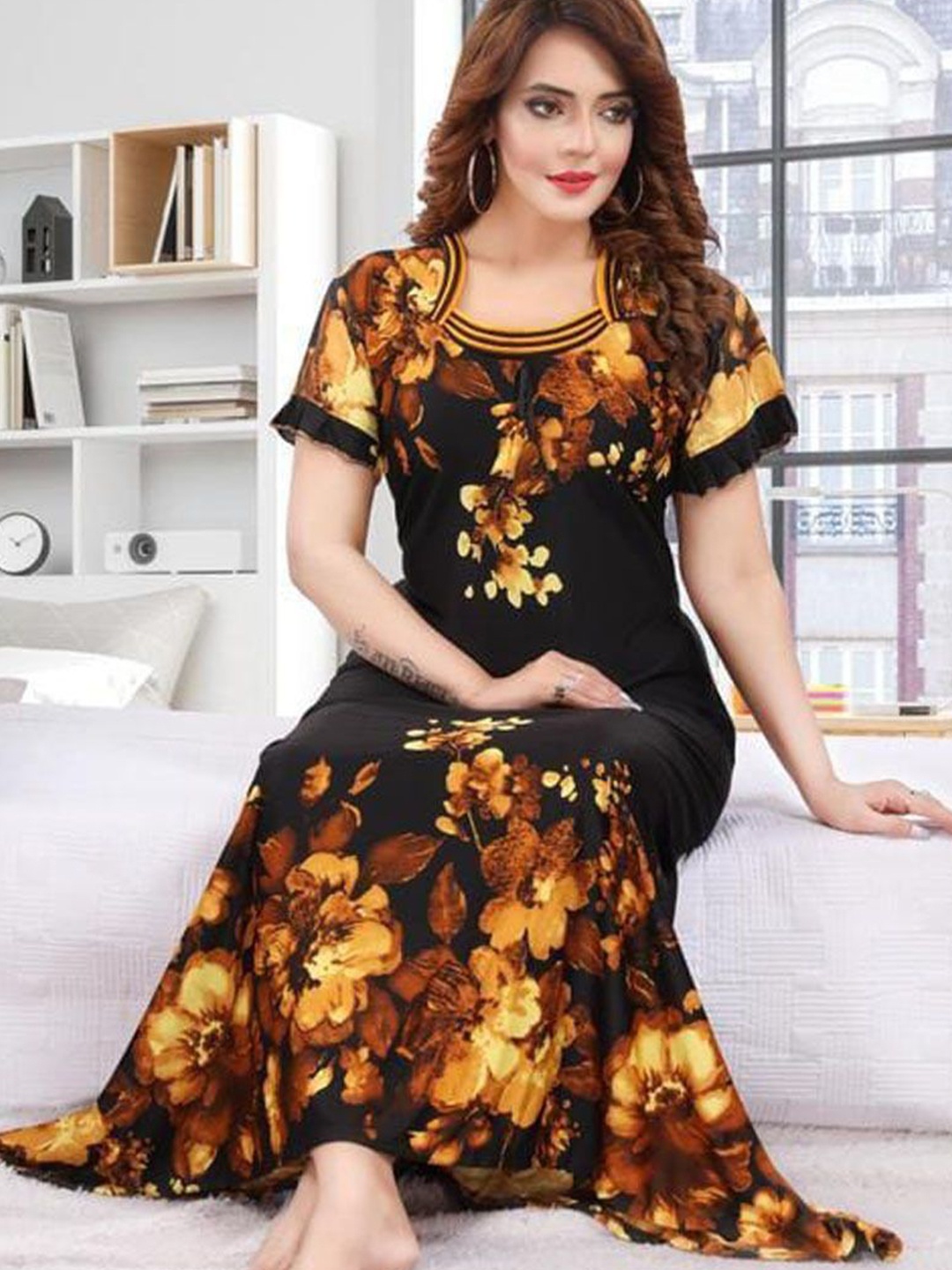 

PR PINK ROYAL Printed Maxi Nightdress, Black