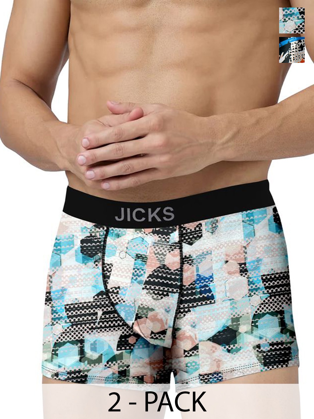 

JICKS Pack Of 2 Printed Stretchable Trunks 2_F56_M-Multicolour, Blue