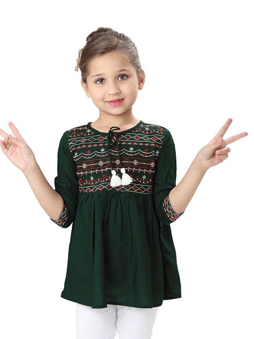 

Miss & Chief Embellished Embroidered Top, Green