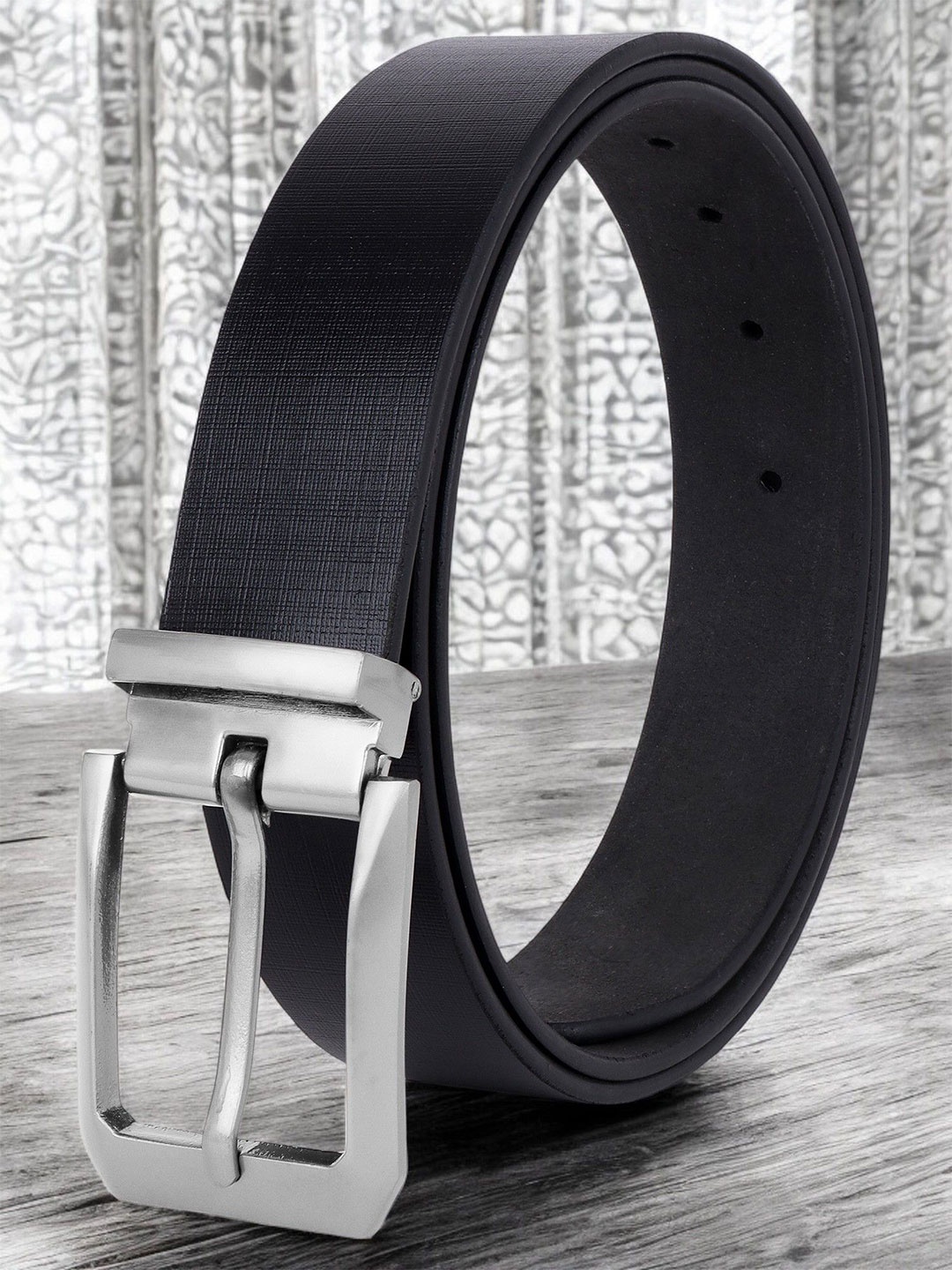 

Metronaut Men Textured Leather Formal Belt, Black