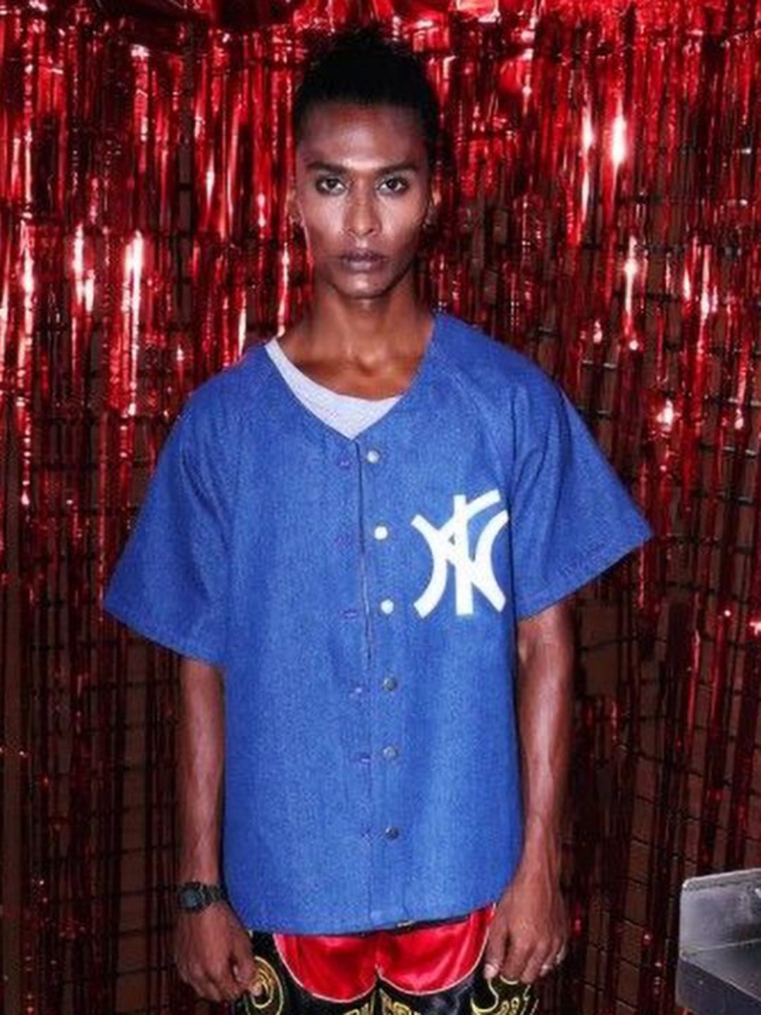 

KNN Calcutta Unisex Drop-Shoulder Sleeves Applique T-shirt, Blue