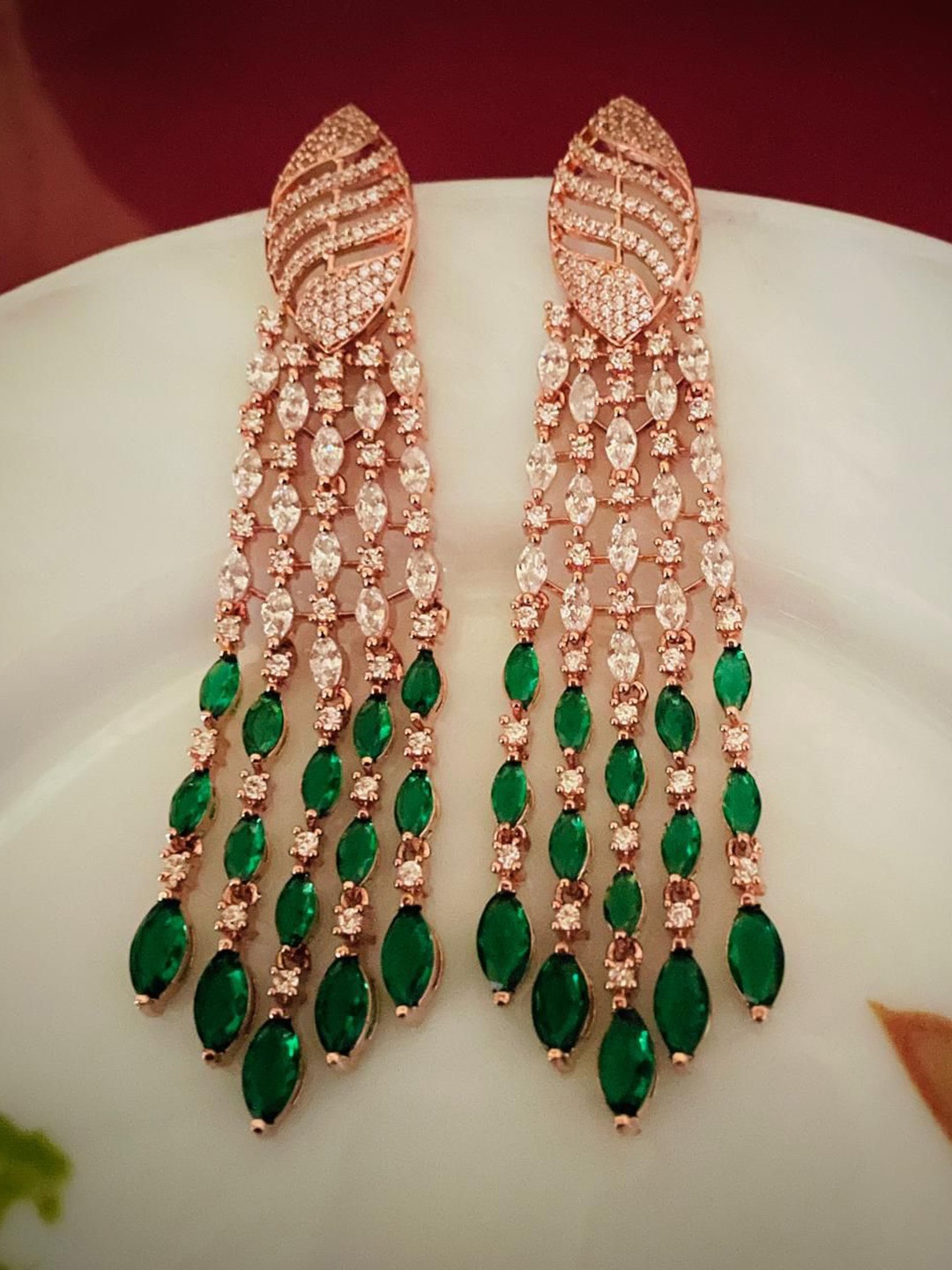 

MONI LIFESTYLE American Diamond Studded Contemporary Shaped Drop Earrings, Rose gold