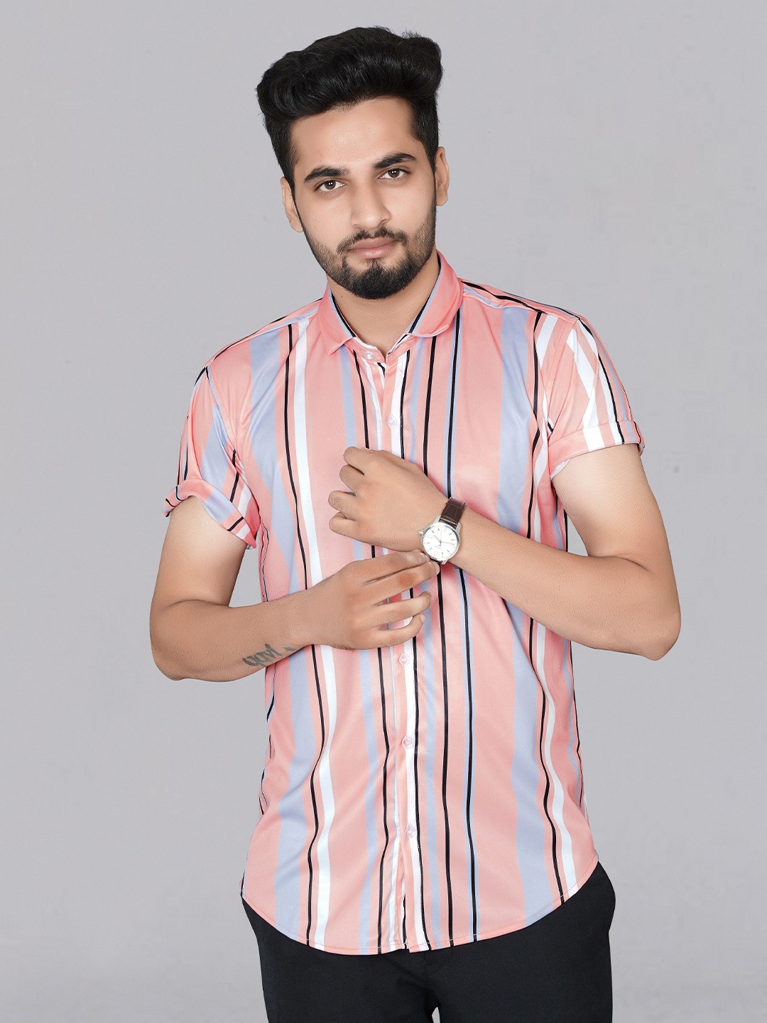

iCome Men Classic Opaque Striped Casual Shirt, Multi