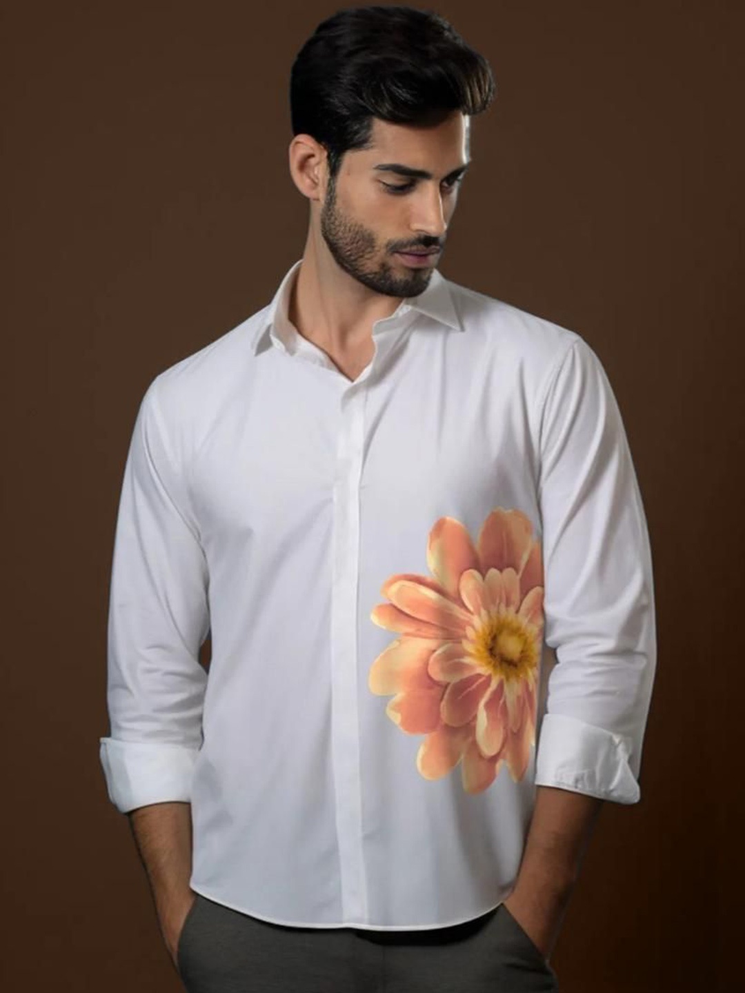 

HE SPOKE Men Smart Tailored Fit Floral Opaque Printed Casual Shirt, White