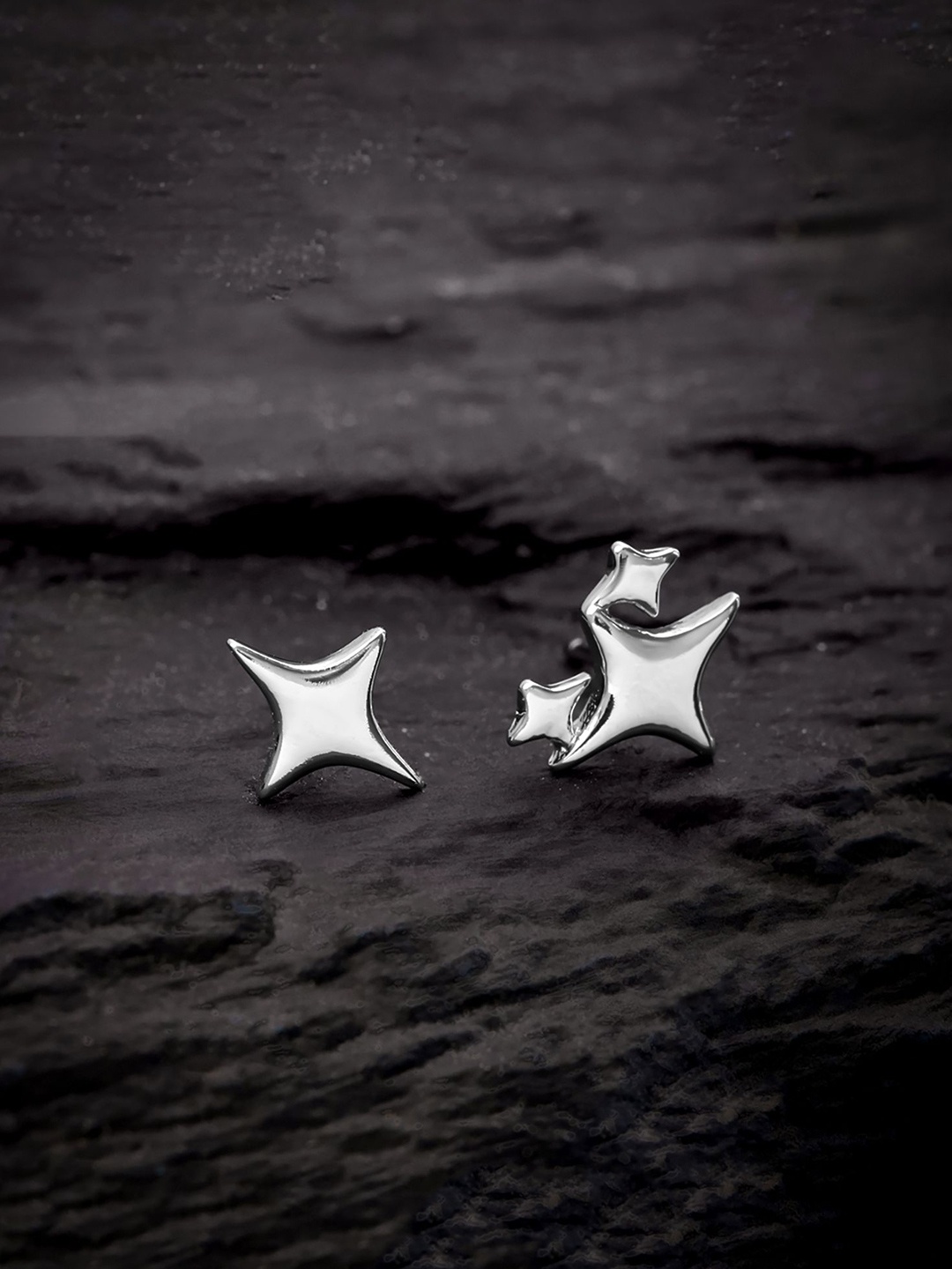 

Yellow Chimes Silver-Plated Star Shaped Studs Mismatch Earrings