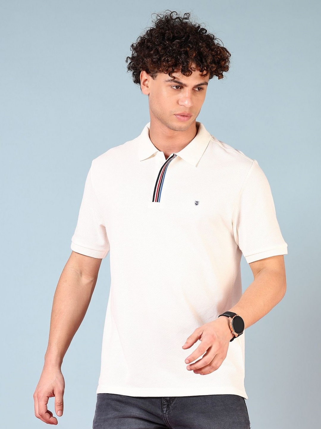 

V-Mart Men Solid Polo Collar Cotton T-shirt, Off white